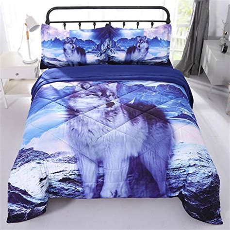 Wowelife White Wolf Comforter Sets Queen 5 Piece Wolf