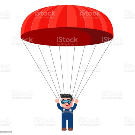 Young Male Parachitist With A Red Parachute Stock Illustration