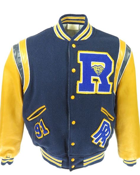 Vintage 90s Varsity Letterman Rams Jacket Mens 44 Leather Wool Two Tone