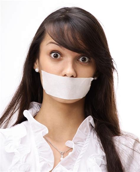 Premium Photo Portrait Of Young Business Woman With Taped Mouth