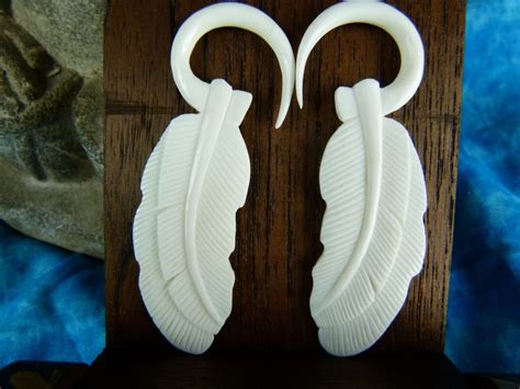 4mm White Feather Bone Earrings 6 Gauge Bone Earring 4 Mm Etsy