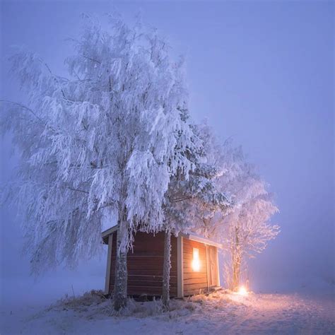 Little Red Cabin In The Snowy Wilderness Of Lapua South Ostrobothnia