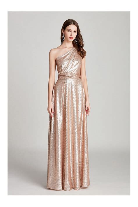 sparkly pleated long gold sequin prom dress in one shoulder 95 ck780