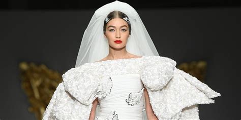 Gigi Hadid Wearing A Wedding Dress At The Moschino 2020 Show Popsugar