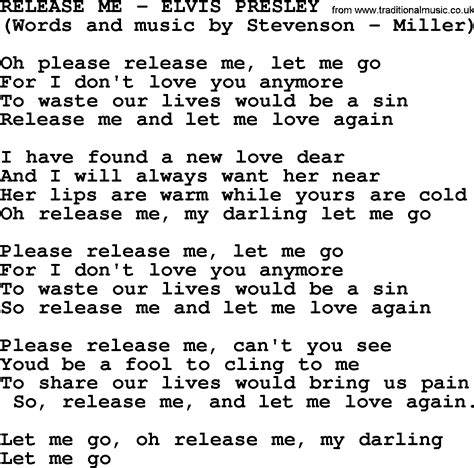 Release Me By Elvis Presley Lyrics
