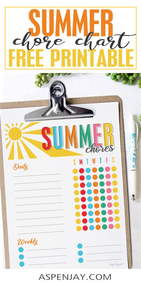 Kids Summer Chore Chart Free Printable Aspen Jay