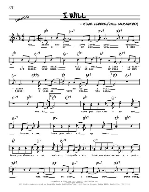 I Will High Voice Sheet Music The Beatles Real Book Melody Lyrics And Chords