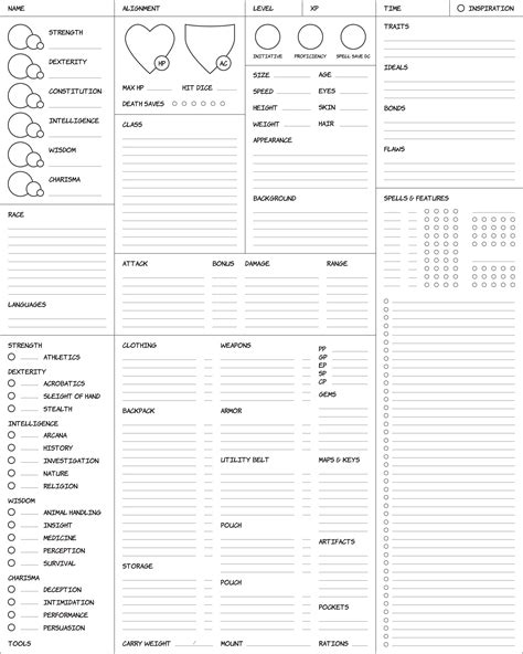 Single Page Dandd 5e Character Sheet
