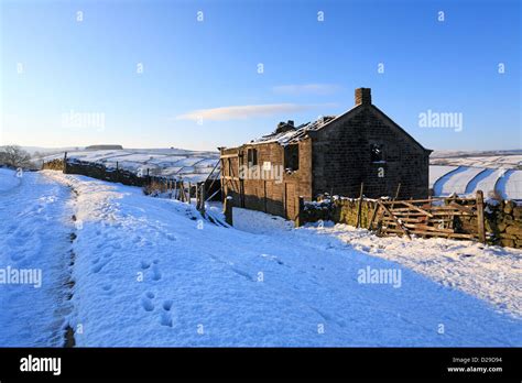 Derelict Farm On The Bronte Way In Winter Snow Haworth West Yorkshire