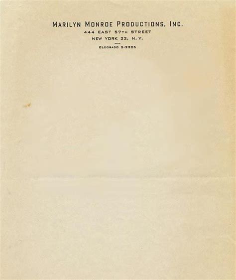 Marilyn Monroe Productions 1962 Source Letterhead Used By Monroes