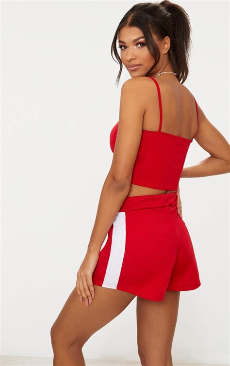 Red Ponte Strappy Crop Top Tops Prettylittlething