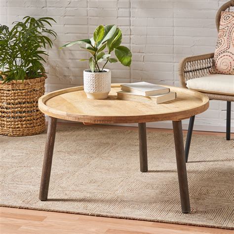 Noble House Camry Rustic Handcrafted Round Mango Wood Coffee Table