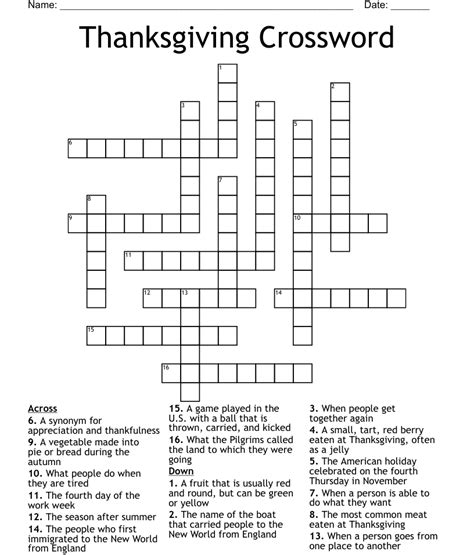 Thanksgiving Crossword Wordmint