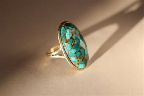Vintage Copper Laced Turquoise Ring Sterling Silver Band Etsy
