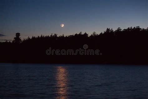 Crescent Moon Over Lake Stock Photo Image Of Moonrise 78893360