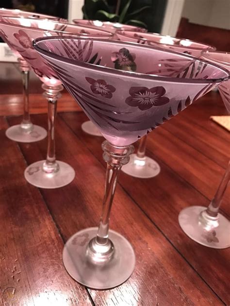 Crystal Etched Martini Glasses By Michael Weems For Tommy Bahama Set Of 6 1843754116