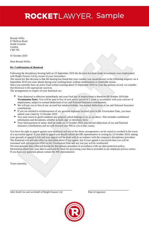 free dismissal letter template and faqs rocket lawyer uk