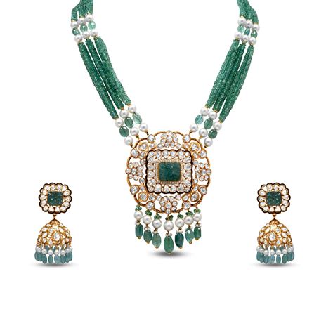 Polki Necklace Set With Pearl And Diamond In 18k Yellow Gold Madanji