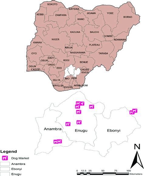 Read also 60 paraded for attacking ebonyi police stations, inec office, killing cops Map showing area of sample collection (Anambra, Enugu and ...