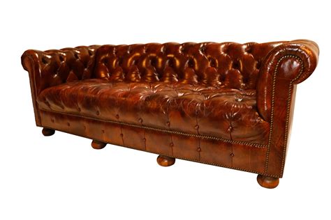 Vintage Chesterfield Style Brown Leather Button Tufted Sofa