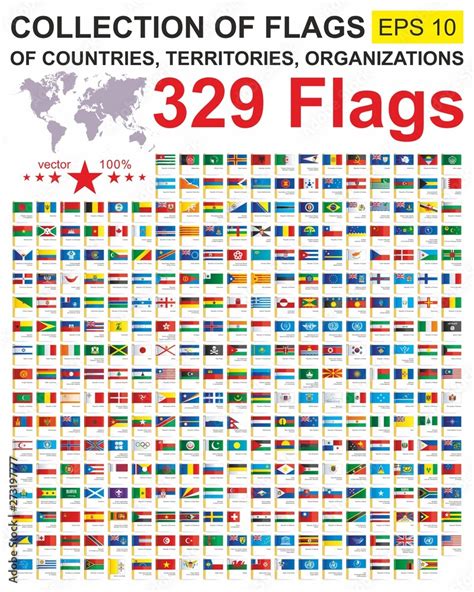 Set Of All World Flags Of Sovereign States Territories And