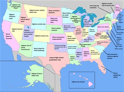 Us Map Labelled With Ways That Each State Ranks The Worst In The