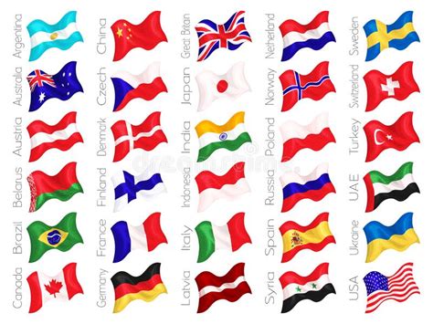Set Of Waving Flags Of Countries Of The World Isolated On White Stock
