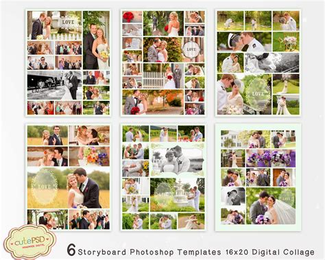 6 Storyboard Photoshop Templates 16x20 Digital Collage Blog Board