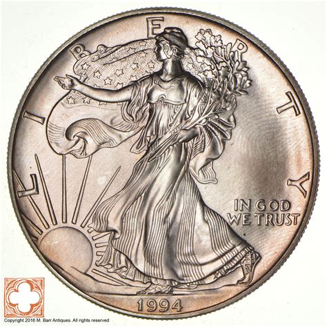 Beautiful Toned 1994 American Silver Eagle 1 Troy Oz 999 Fine Silver