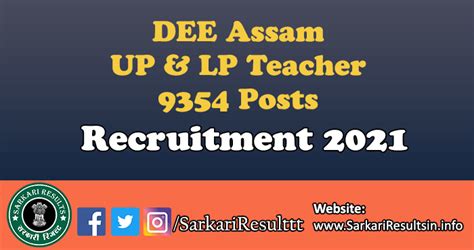 Dee Assam Up Lp Teacher Recruitment Apply For Posts