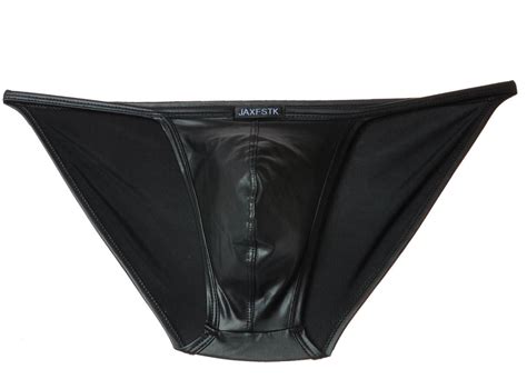 New Mens Faux Bikini Briefs Leather Like Underwear Pouch Rope Trunks