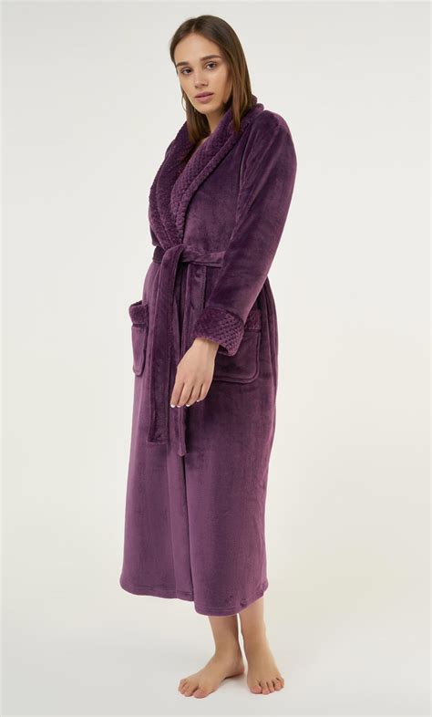 Luxury Bathrobes Plush Robes Purple Plush Soft Warm Fleece Womens