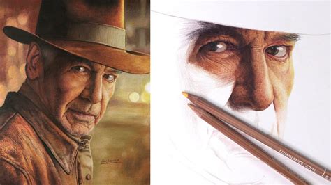 Real Time Drawing Indiana Jones Harrison Ford Eyes And Nose Youtube