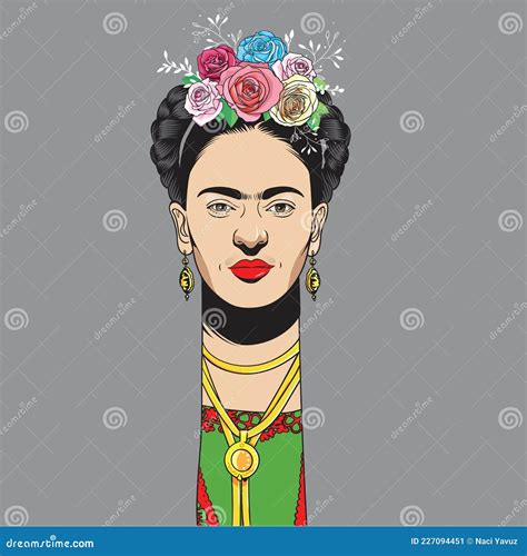 Frida Kahlo Cartoon Style Portrait Vector Editorial Photo