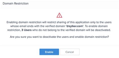 It is in fact itself the control. Configure domain restriction | Zoho Creator Help