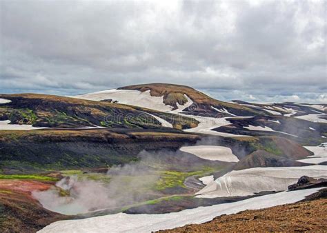 Landmannalaugar Geothermal Area With Its Steaming Hot Springs And