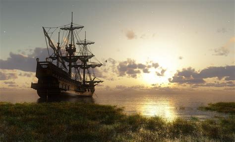 Ancient Ship Near The Shore Wallpapers And Images