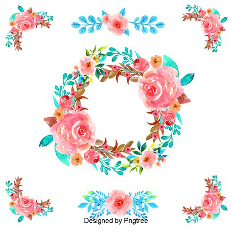 Hand Painted Watercolor Flower Garland Border Red Flowers Hand