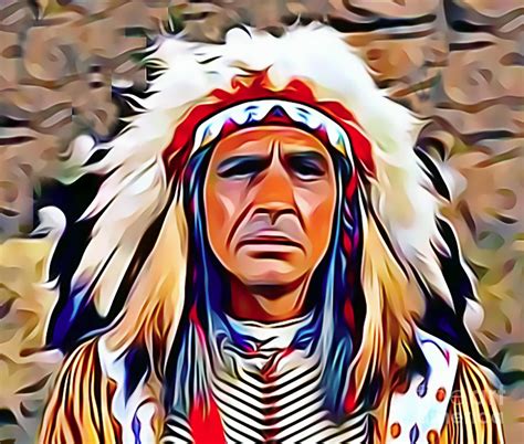 Native American Indian Chief With War Bonnet Drawing By Sun Leil Pixels