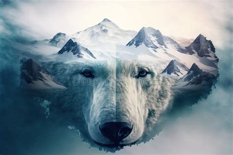 Polar Bear Suffer From Climate Change In Double Exposure Stock Photo