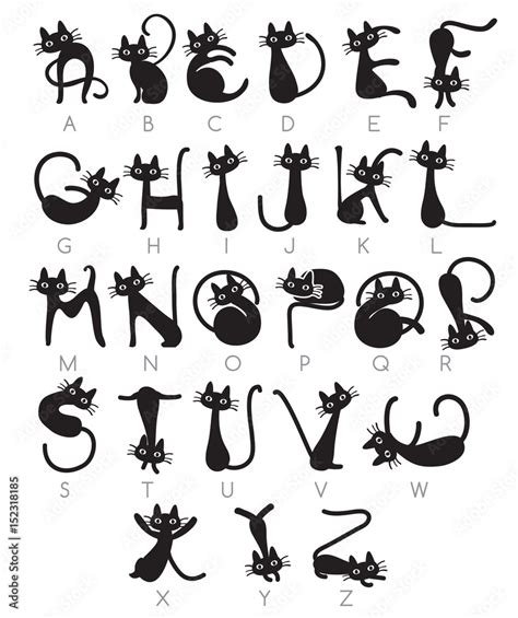 Black Cat Alphabet Set Vector Illustration Stock Vector Adobe Stock