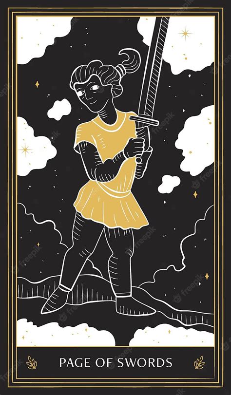 Premium Vector Page Of Swords Tarot Card In Minor Arcana With Black