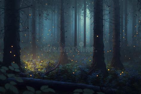 Mysterious Dark Forest With Fog 3d Illustration Fantasy Forest Stock