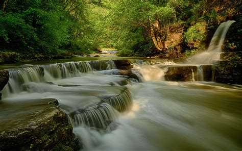 Download Wallpaper 3840x2400 River Waterfall Stones Forest Nature