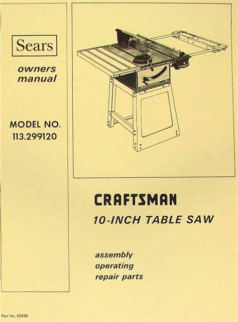 CRAFTSMAN 10 Table Saw 113 299120 Operator Parts Manual Ozark Tool
