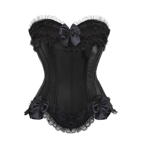 Sexy Satin Lace Overlay Overbust Corset Top Zipper Side Bowknot