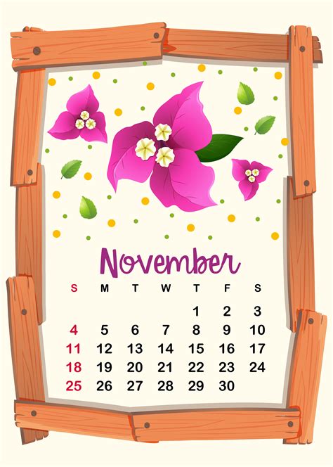 Calendar Template For November 361912 Vector Art At Vecteezy