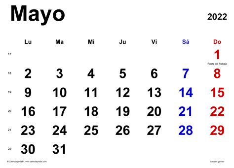Calendario Mayo 2022 En Word Excel Y Pdf Calendarpedia