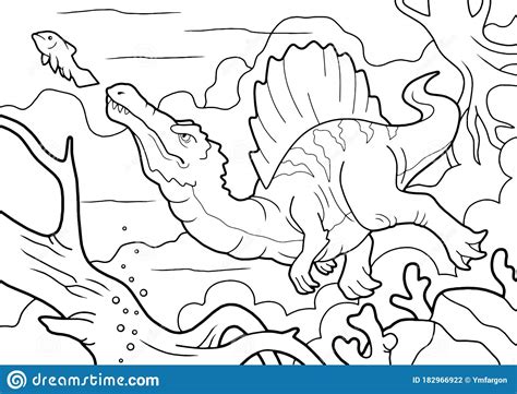 Dinosaur Spinosaurus, Hunts Underwater, Coloring Book, Funny