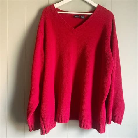 Basic Editions Sweaters Basic Editions Chenille Vneck Red Sweater